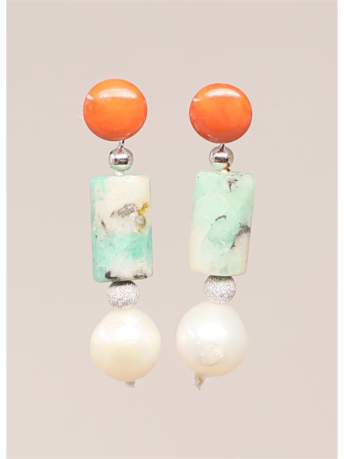 coral earrings with emerald and baroque pearl Don Alfonso Gioielli | AN296ROSSO